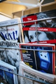 magazines displayed on a rack