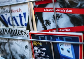 magazines displayed on a rack