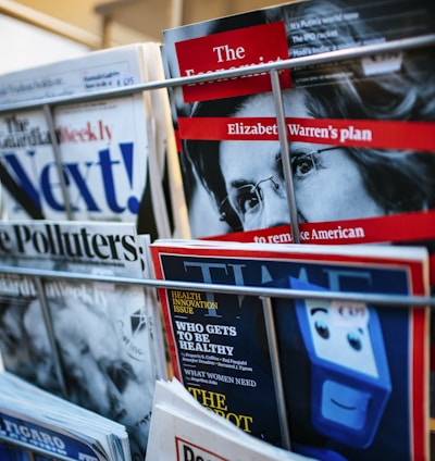 magazines displayed on a rack