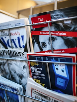 magazines displayed on a rack