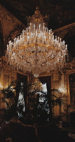 white and gold-colored chandelier