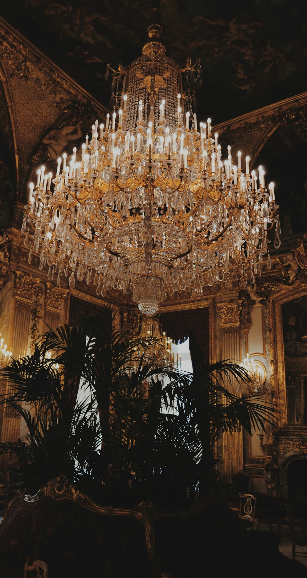 white and gold-colored chandelier