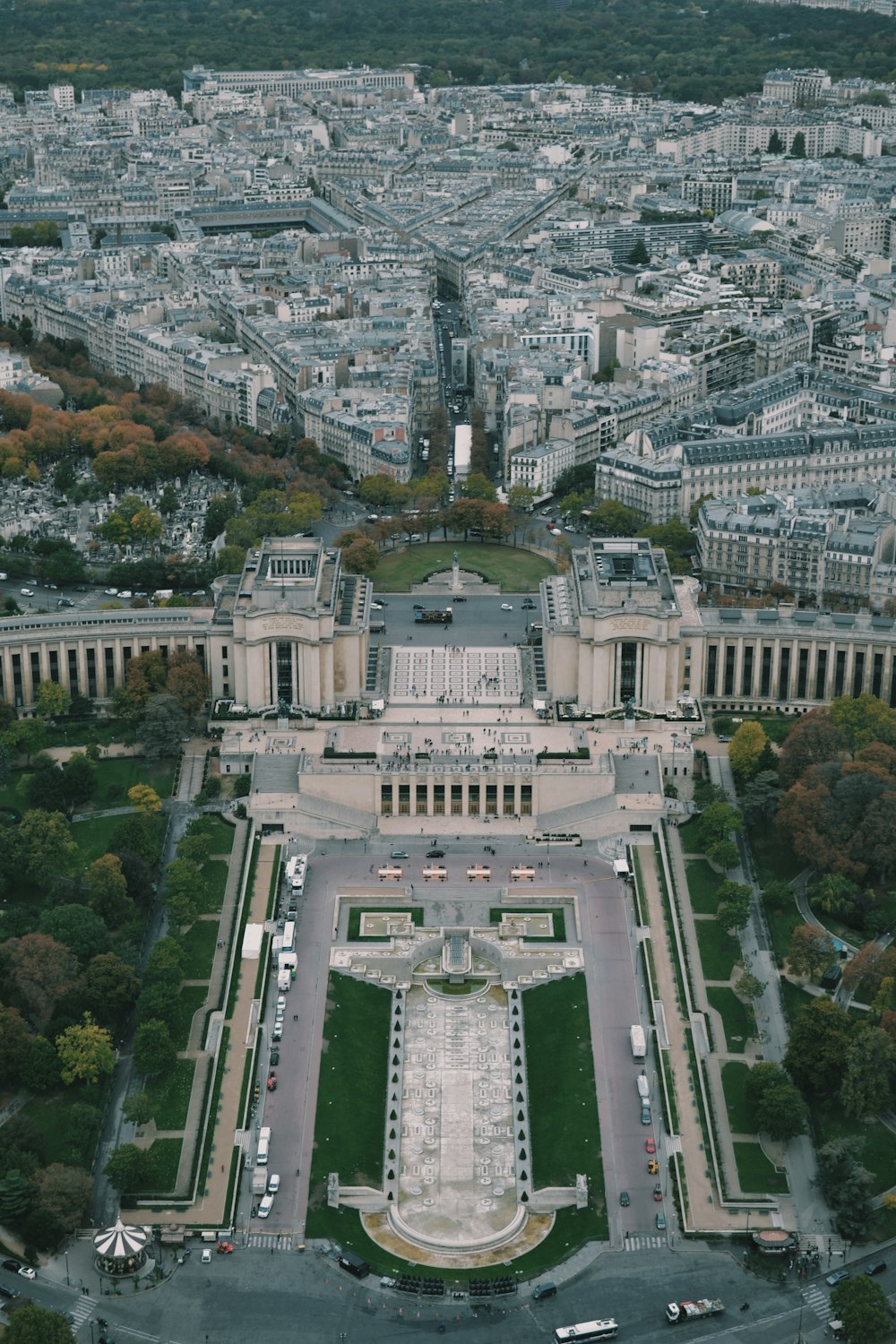 aerial photography of Paris Trocadero park