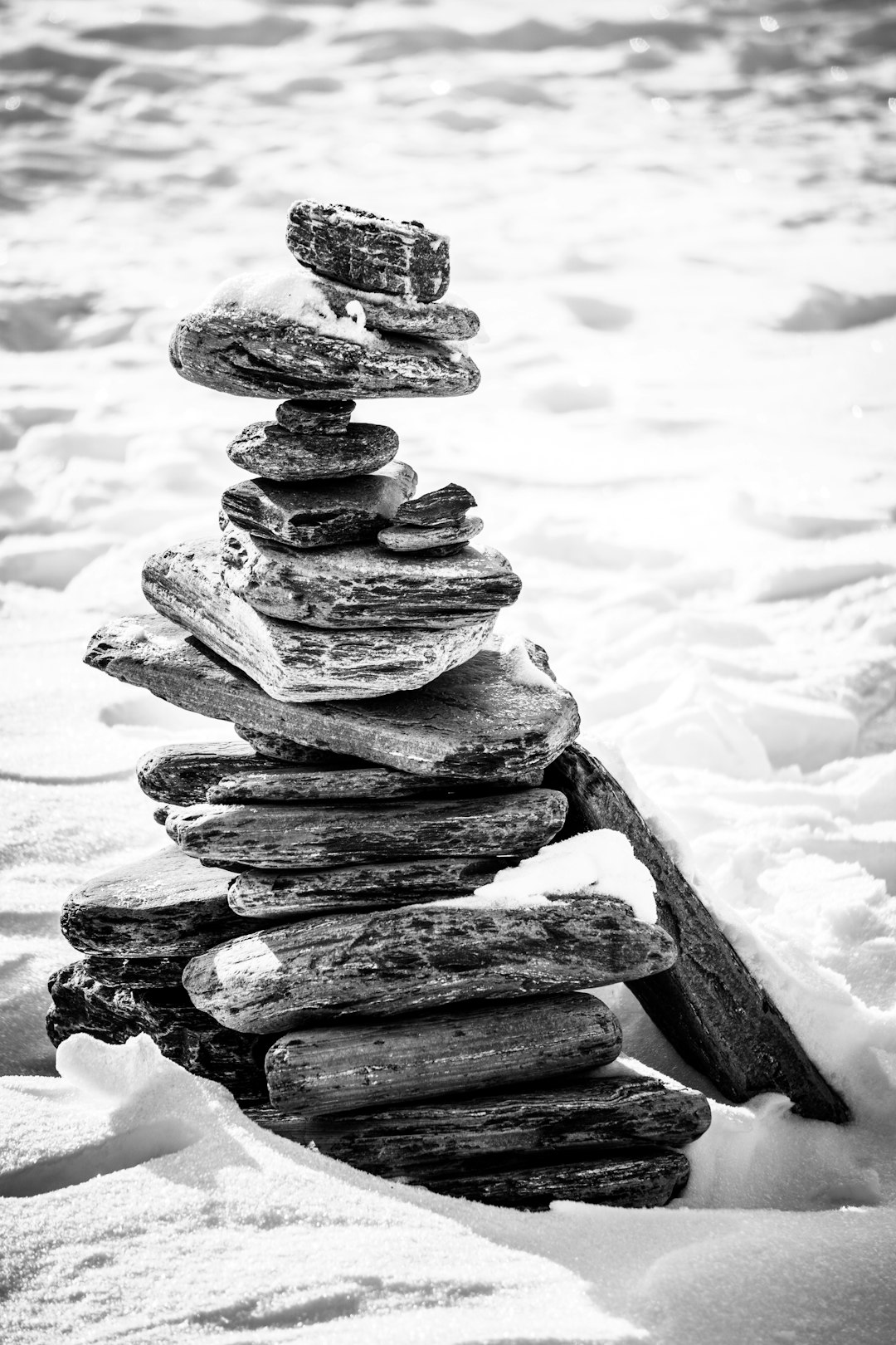 grayscale photo of balance stones