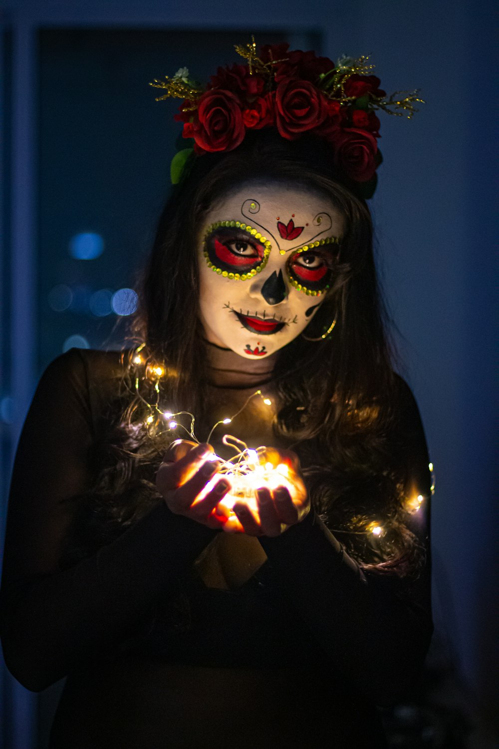 woman with sugar skull paint face mask
