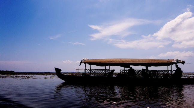 silhouette of people near boat