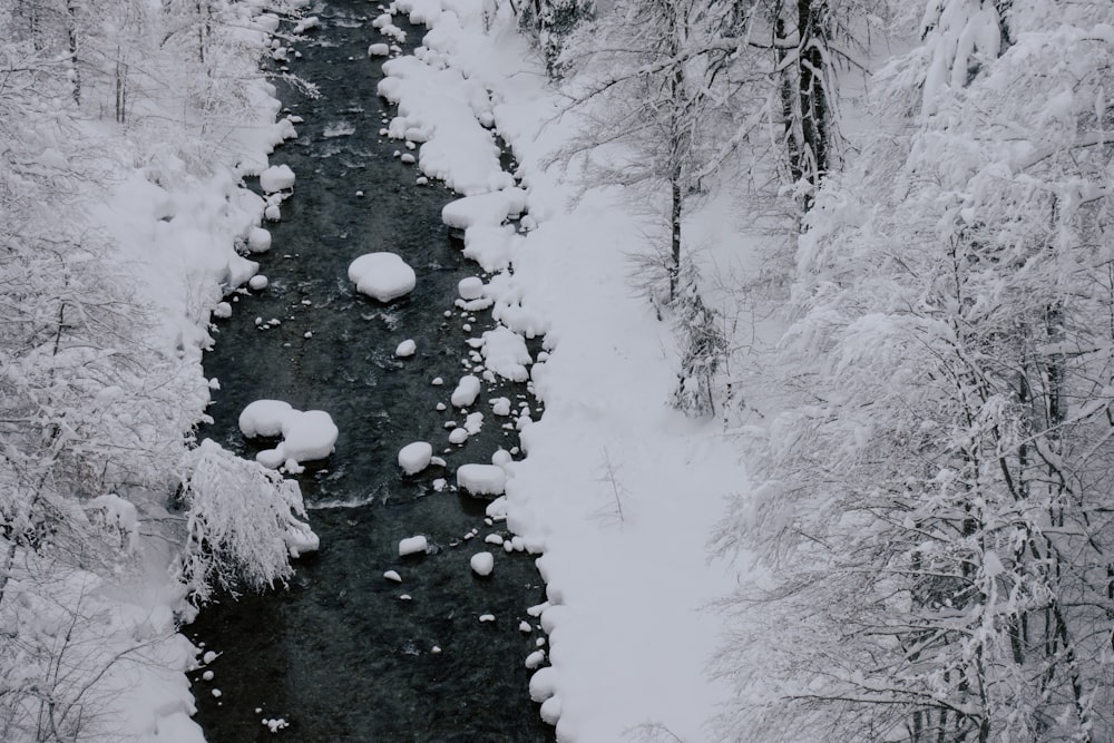 white snow flowing on river