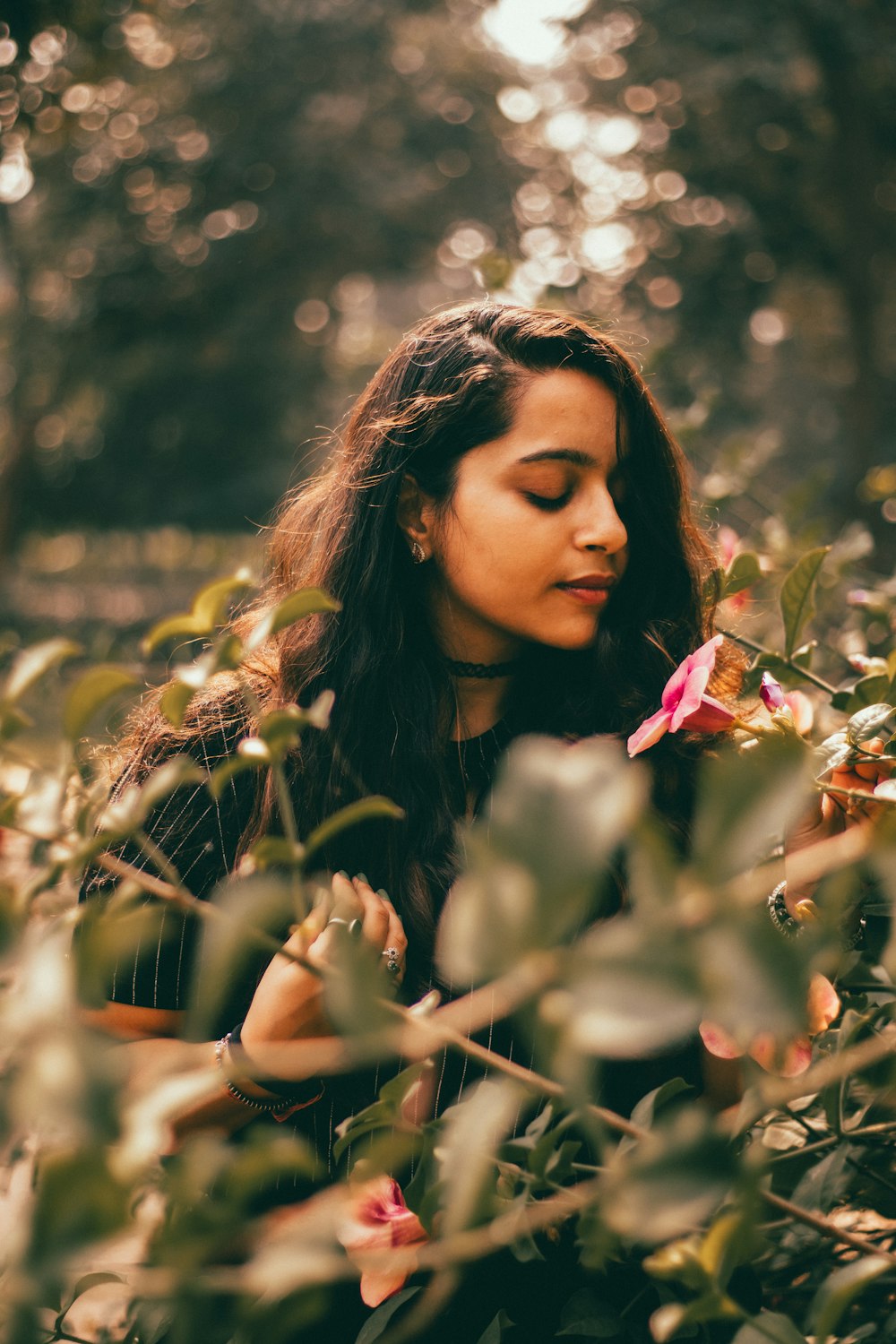 woman near flowers