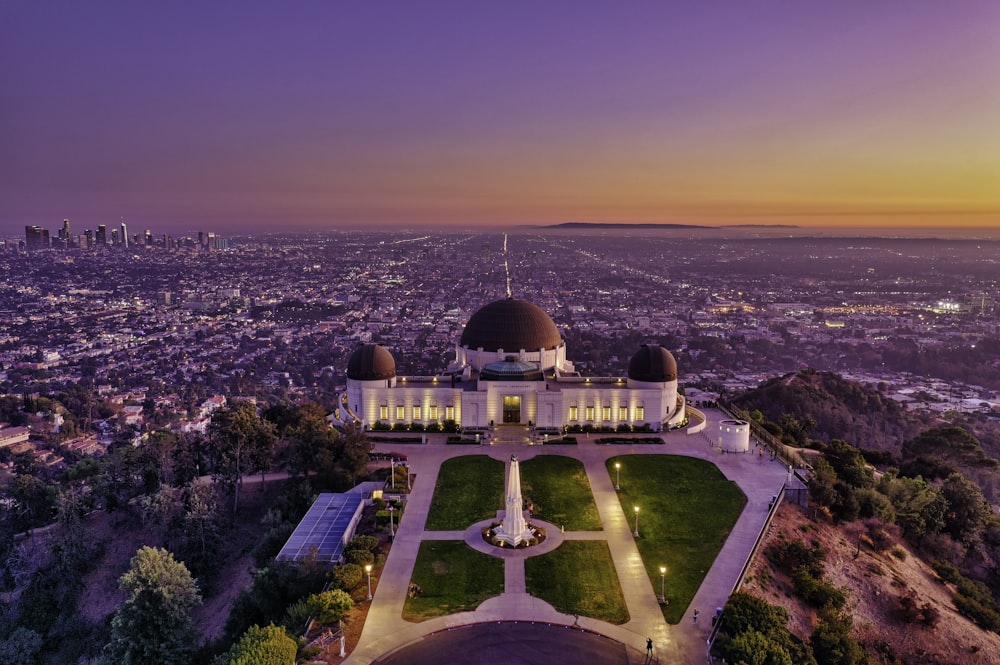 aerial view of white and brown dome concrete building