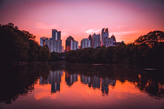 concrete buildings during golden hour