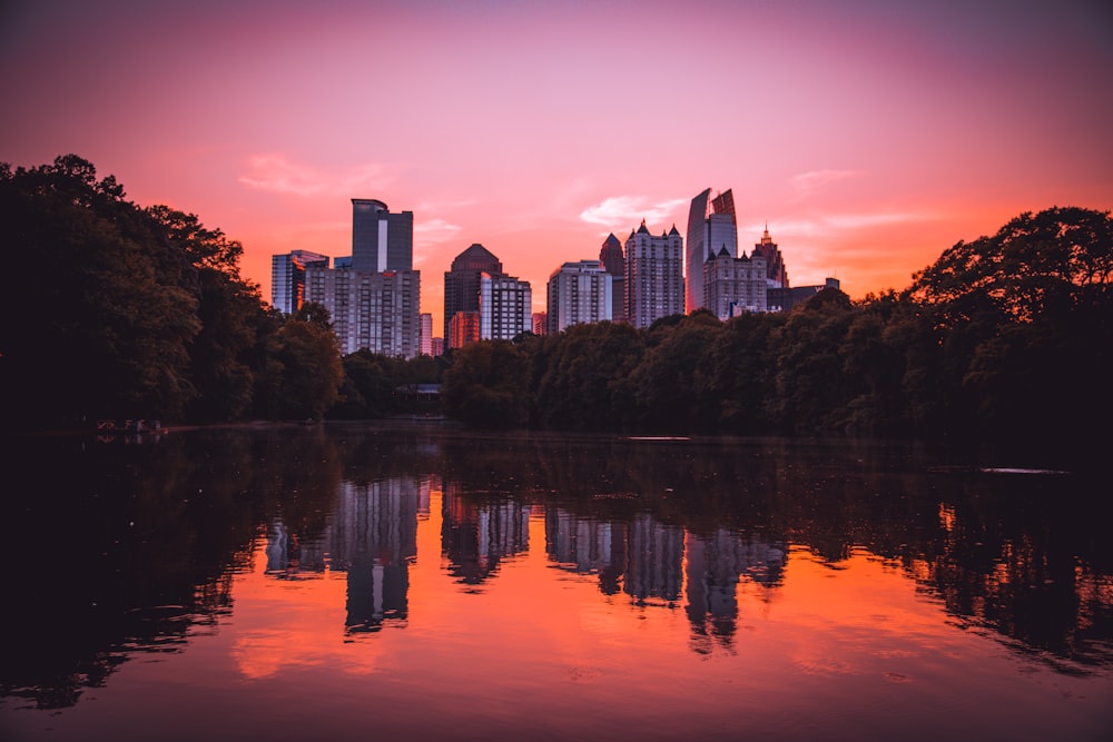 concrete buildings during golden hour