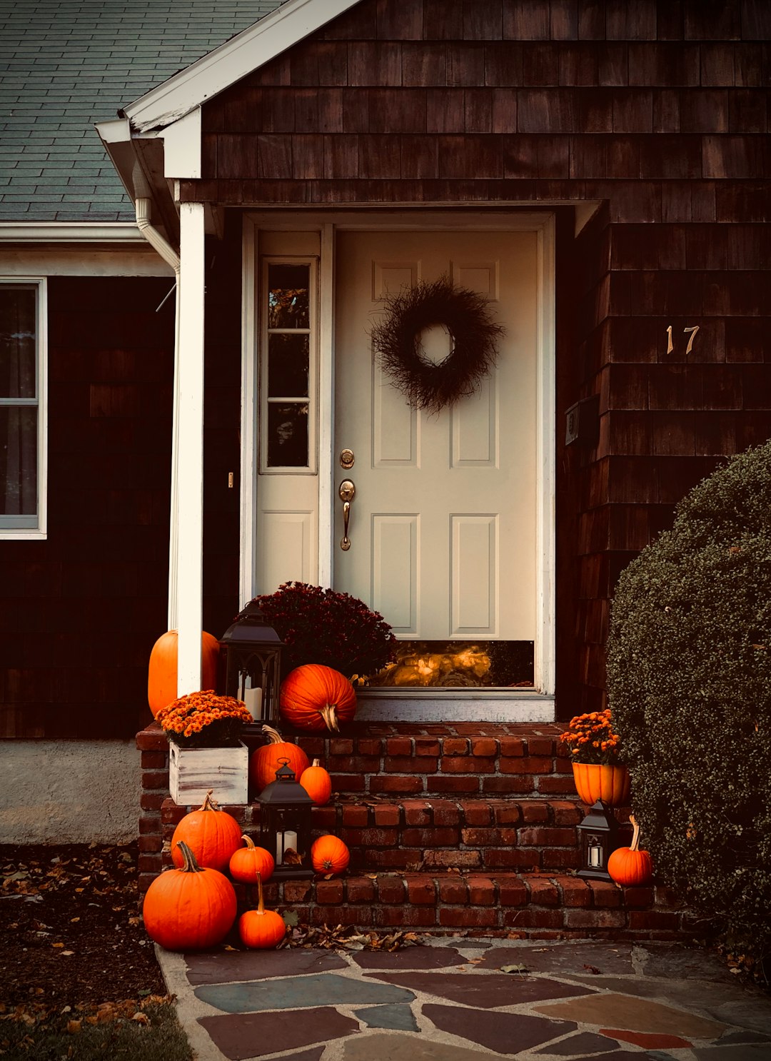 pumpkins on stairs