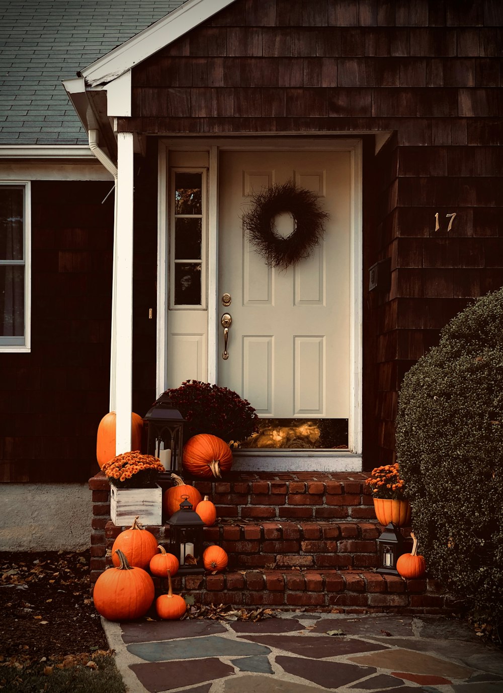 pumpkins on stairs