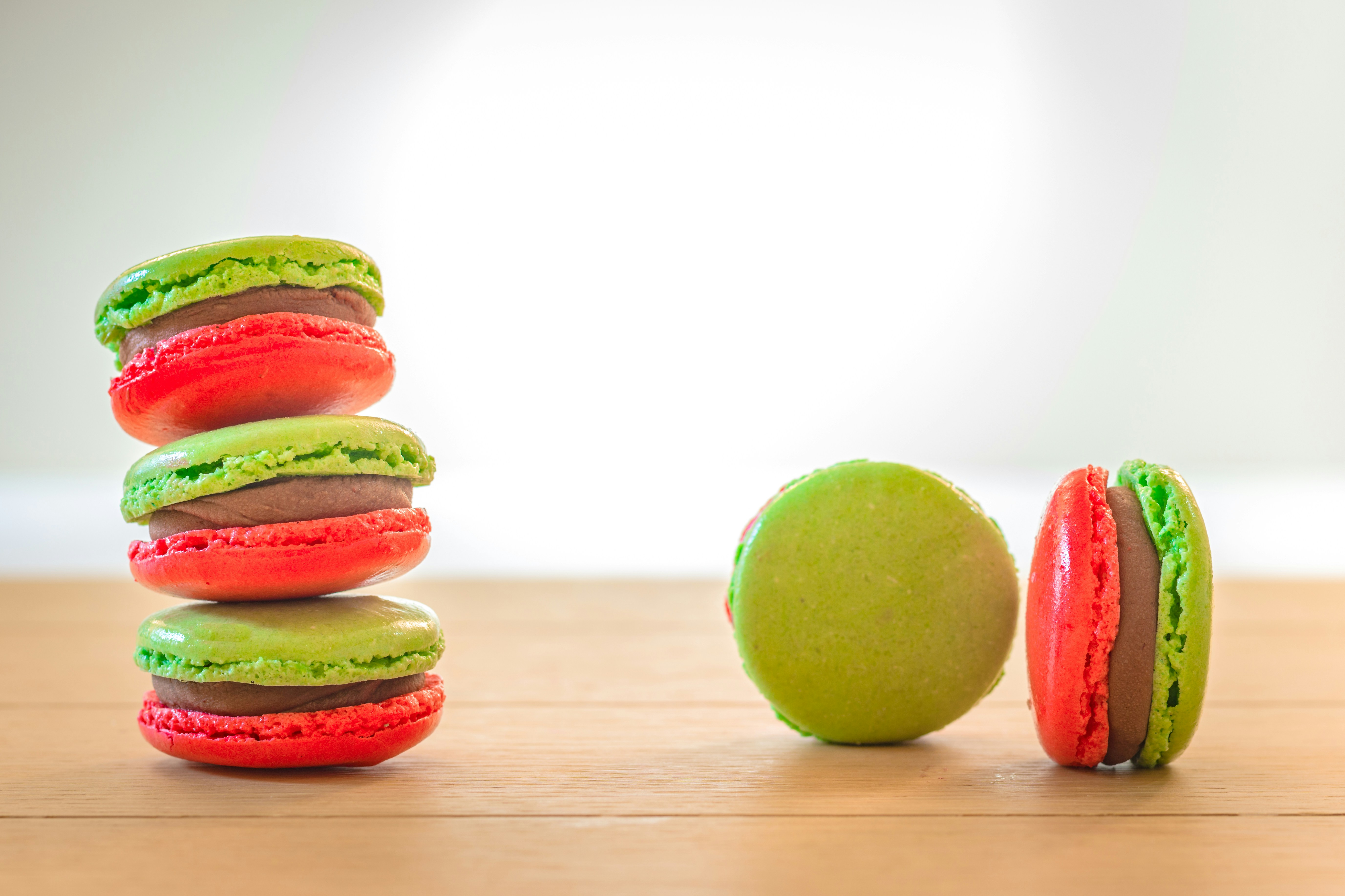 Stack of macarons on a wooden table