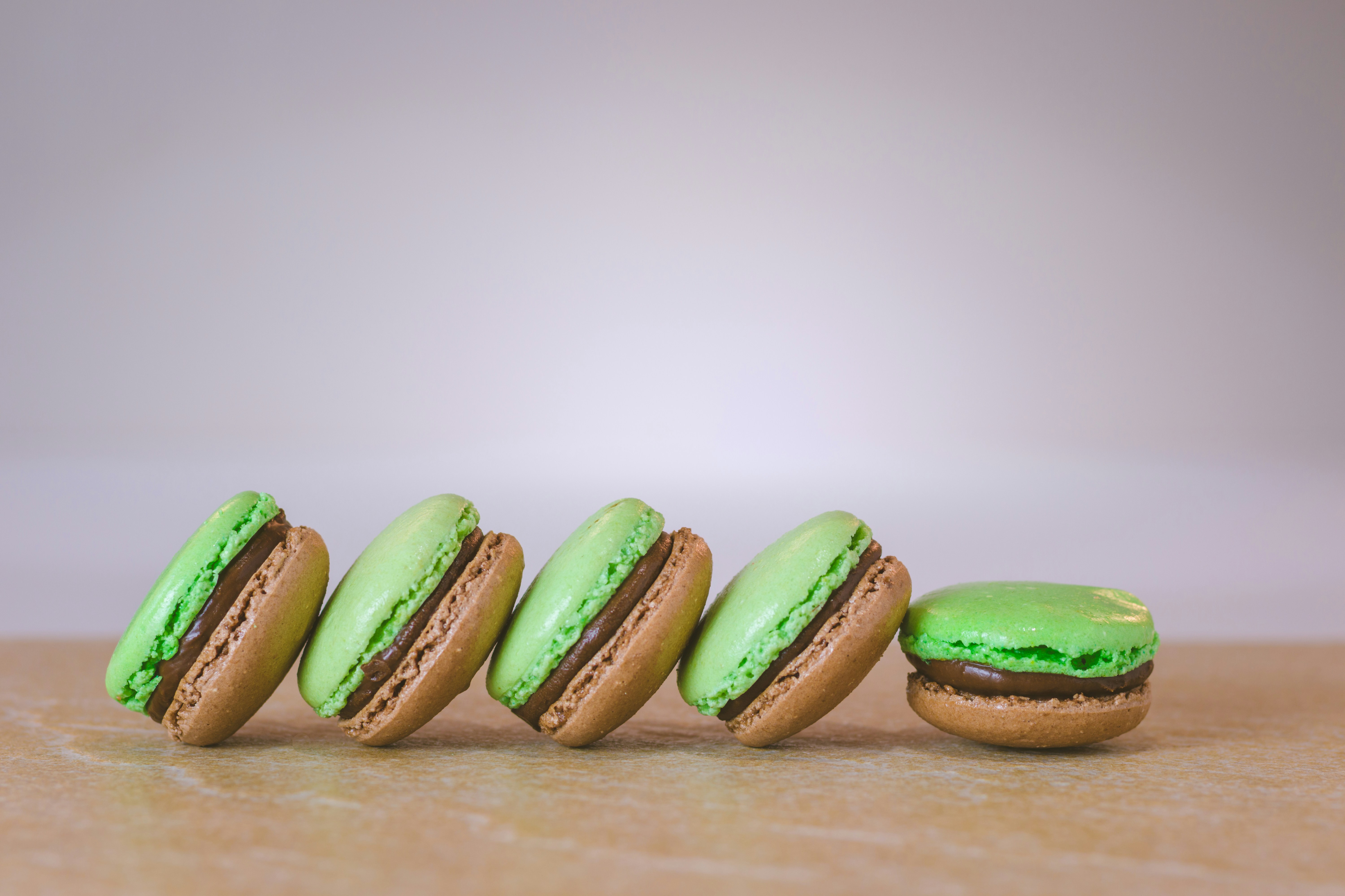 Row of green macarons