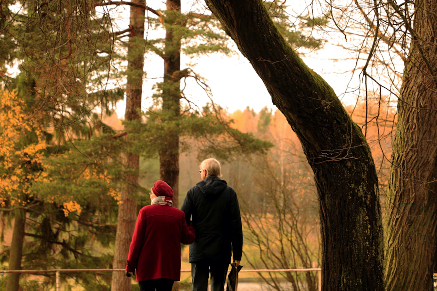 caregiver senior walking park