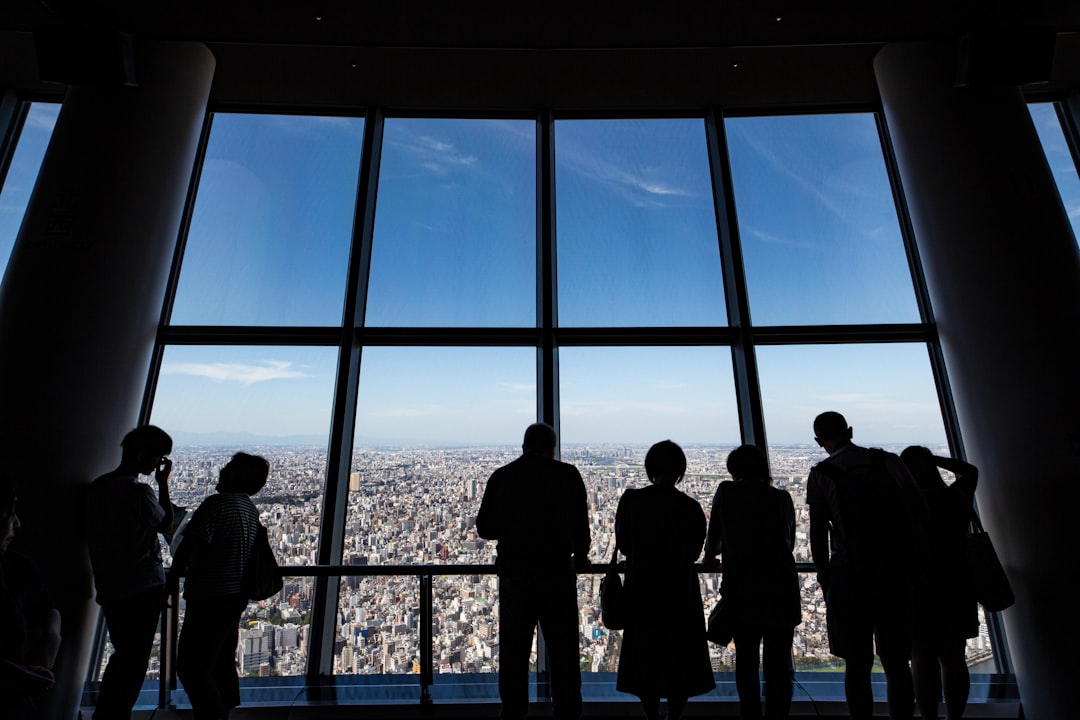 People on observation deck of the Tokyo SkyTree.