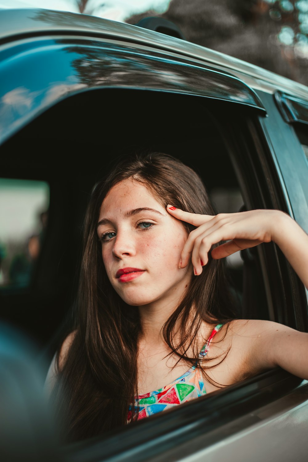 woman inside vehicle