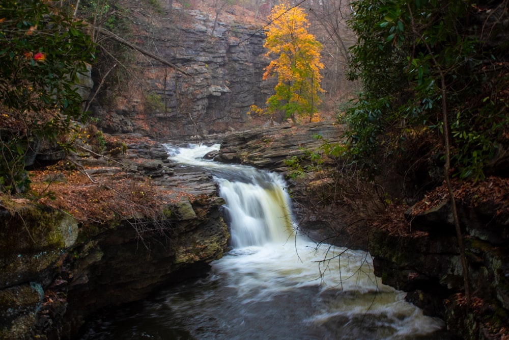 long-exposure photography of waterfalls