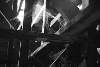 Claw marks etched deep into ancient wooden beams, faintly glowing with eerie green light.