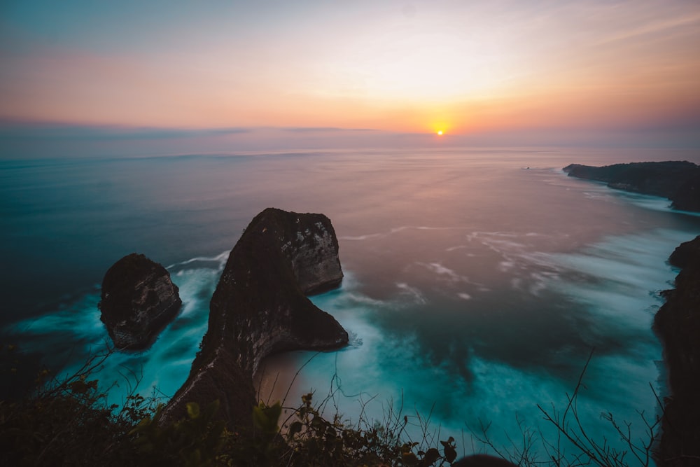 sunset ocean waves scenery