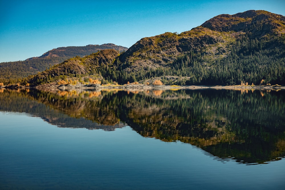 brown and green mountain and lake