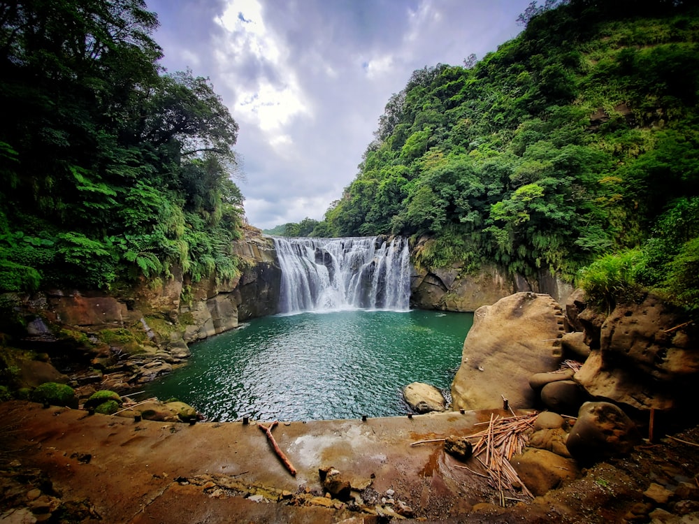 long-exposure photography of waterfalls