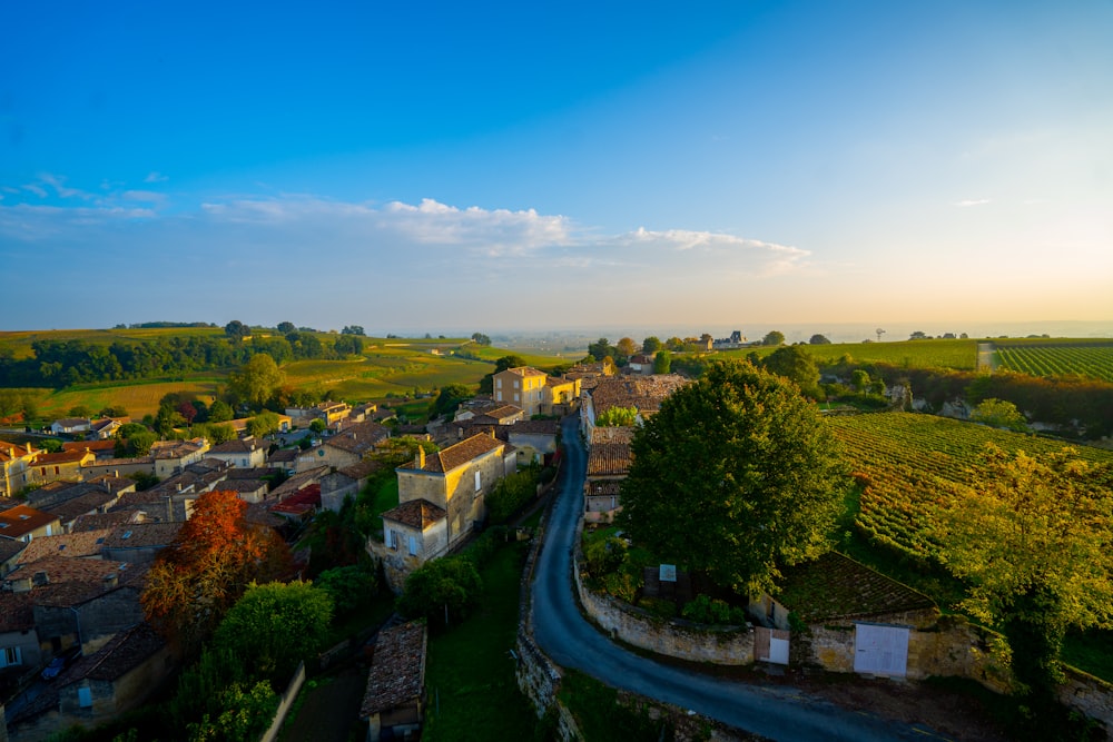 aerial photo of houses near grass field during daytime