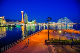 a large body of water with a city in the background
