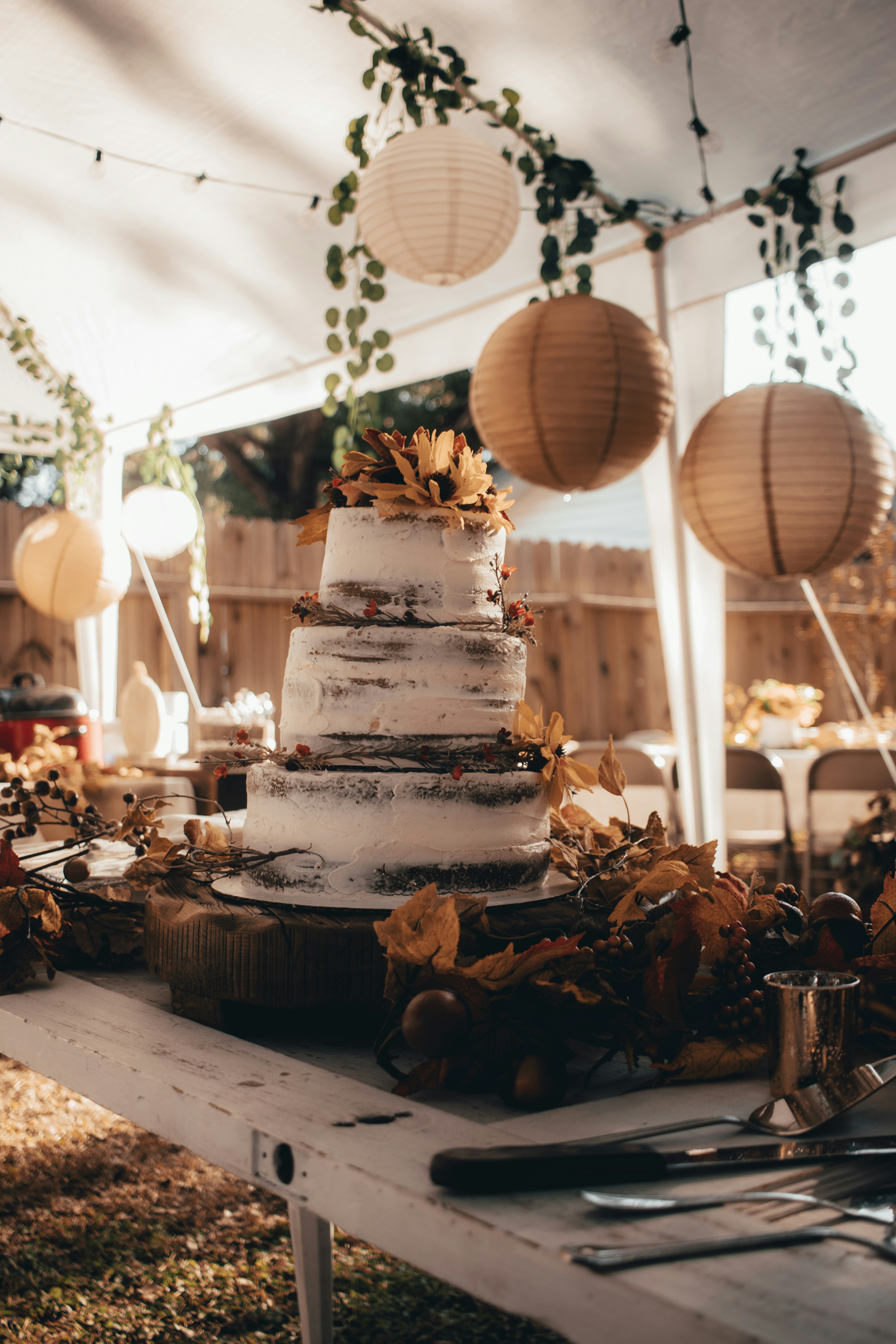 Fall themed rustic Wedding Cake On Table