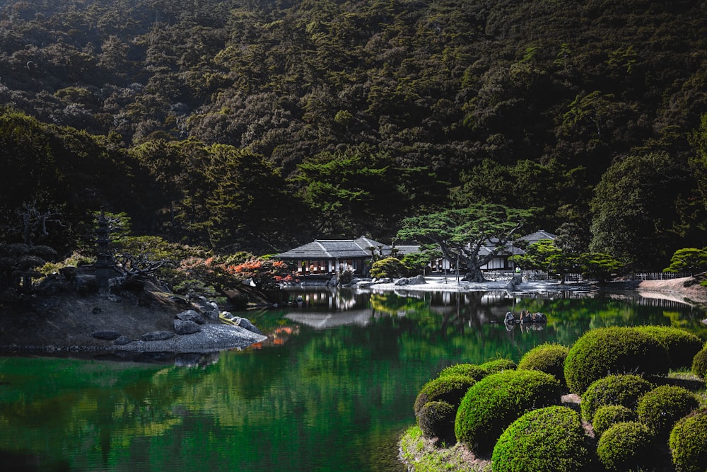 house near calm body of water