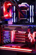 red and black computer tower