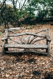 empty gray wooden park bench