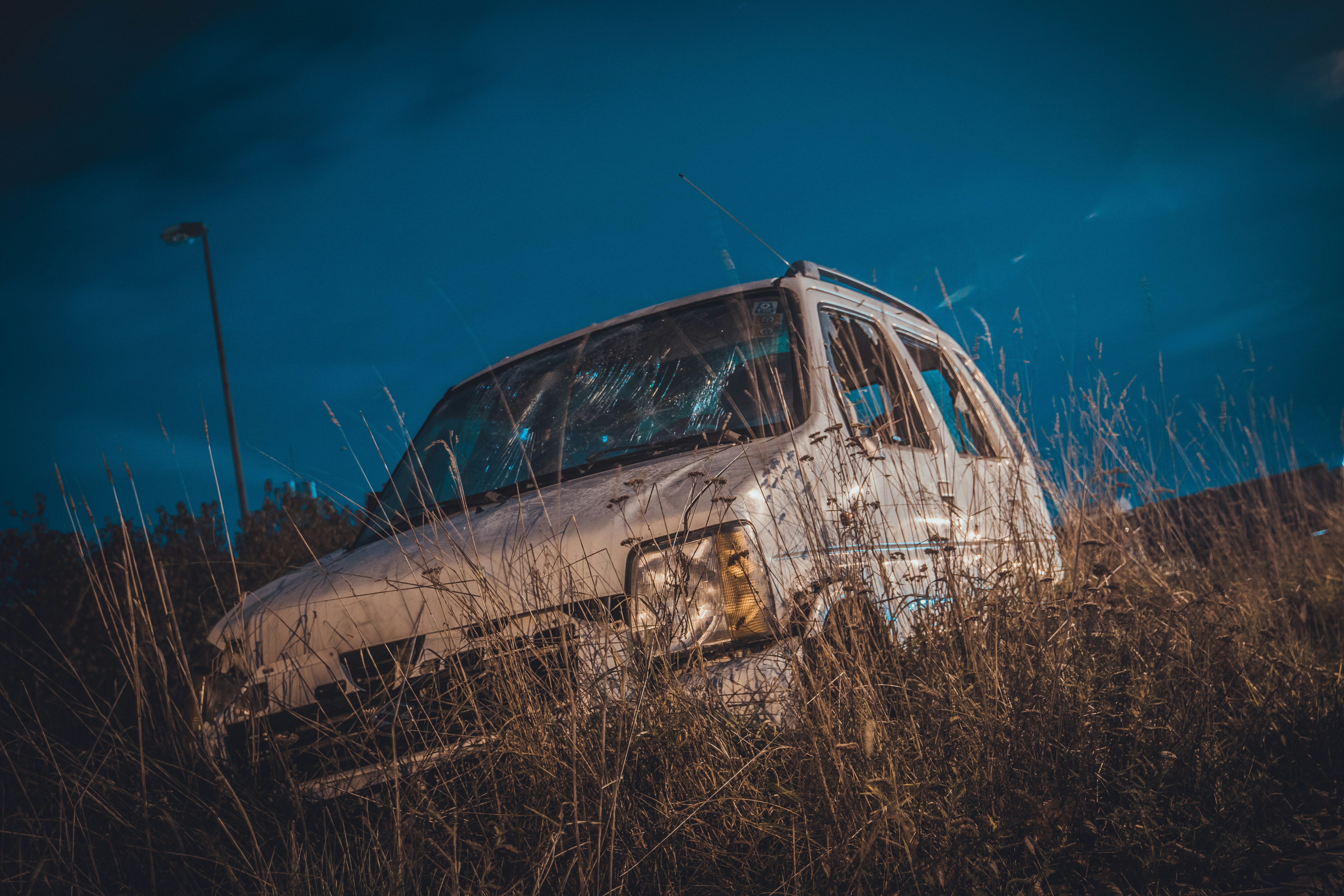 white vehicle on the grass field, 