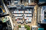 An aerial view of a bustling trade market.