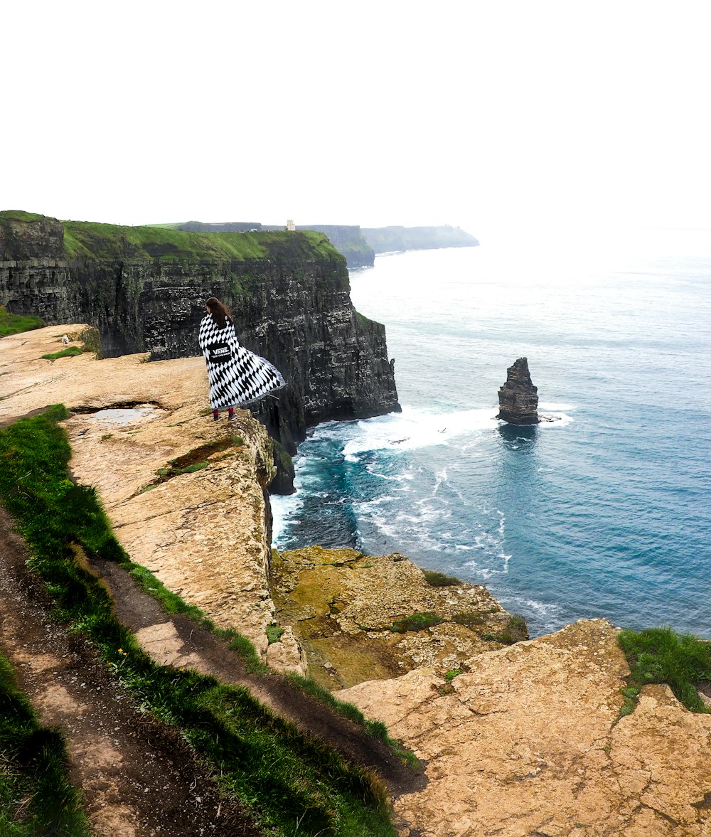 person standing on cliff viewing blue sea during daytime