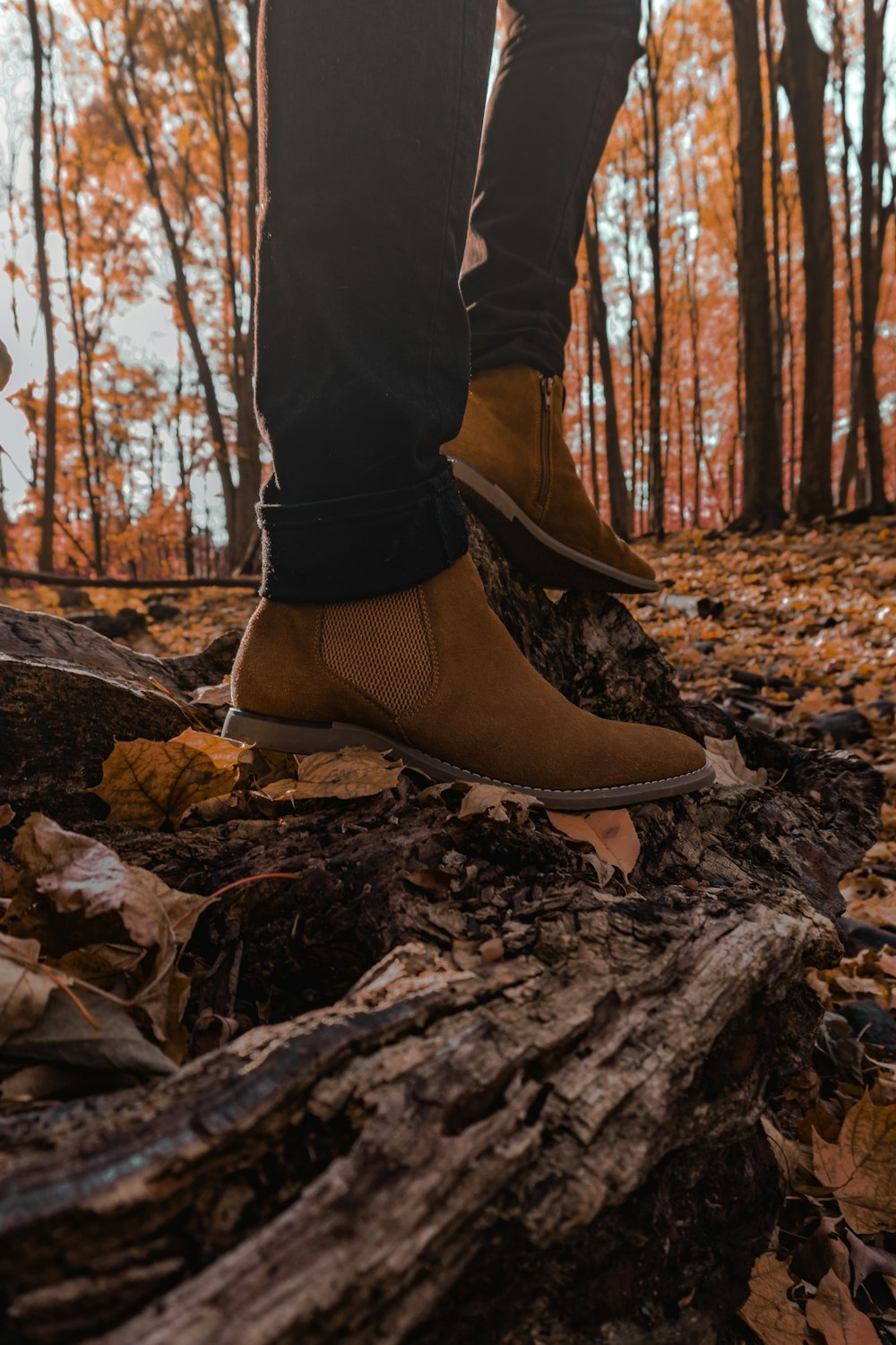 person wearing brown leather shoes