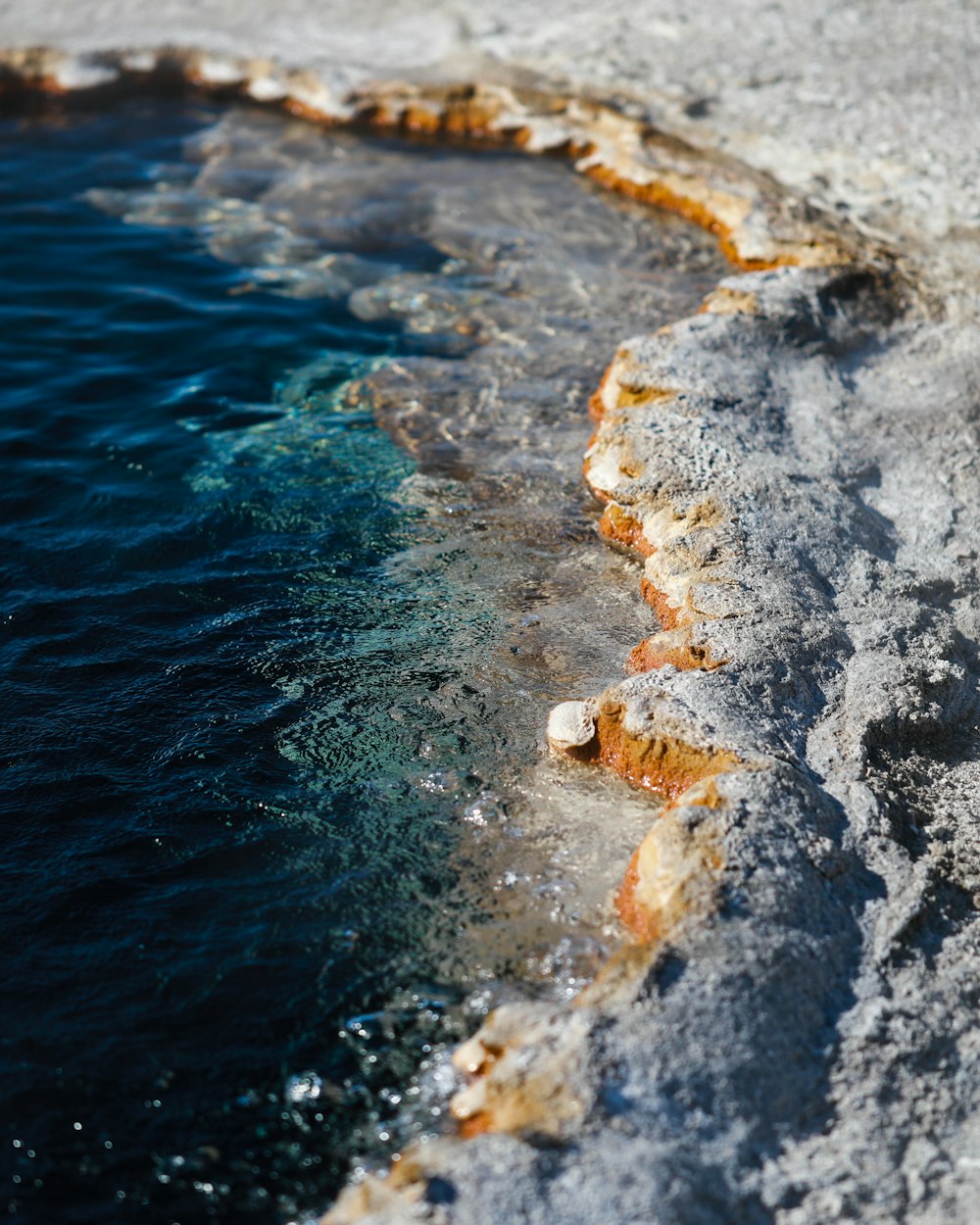 a body of water that is next to some rocks