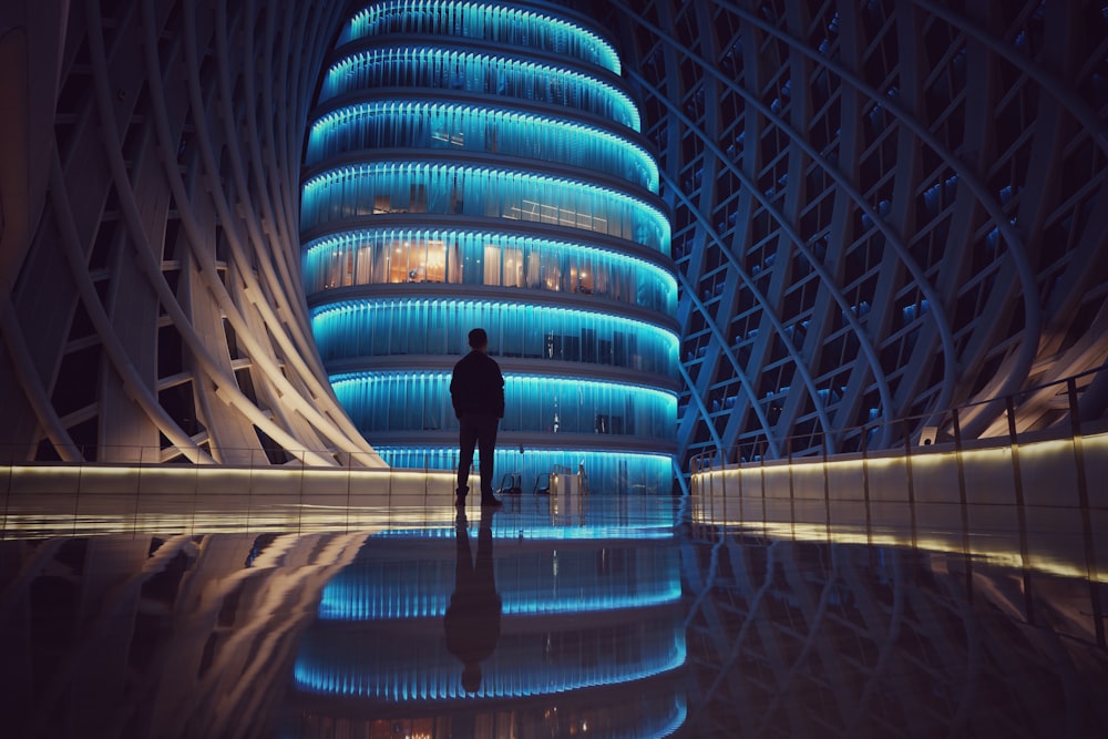 man standing inside the building