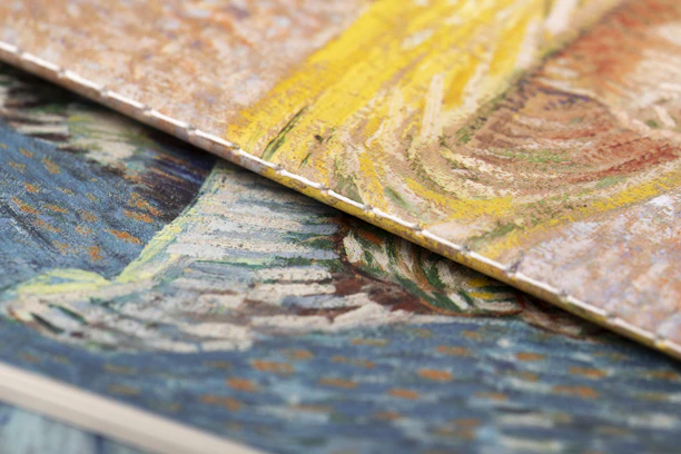 Close-up of textured paint strokes on a raw canvas, emphasizing the artist's bold style.