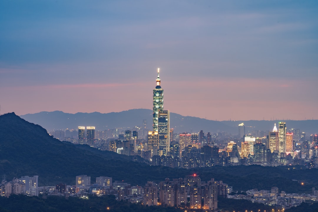 top view of cityscape, Night Views of Taipei with Taipei 101