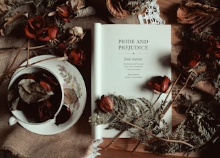 a book sitting on top of a table next to a cup of tea