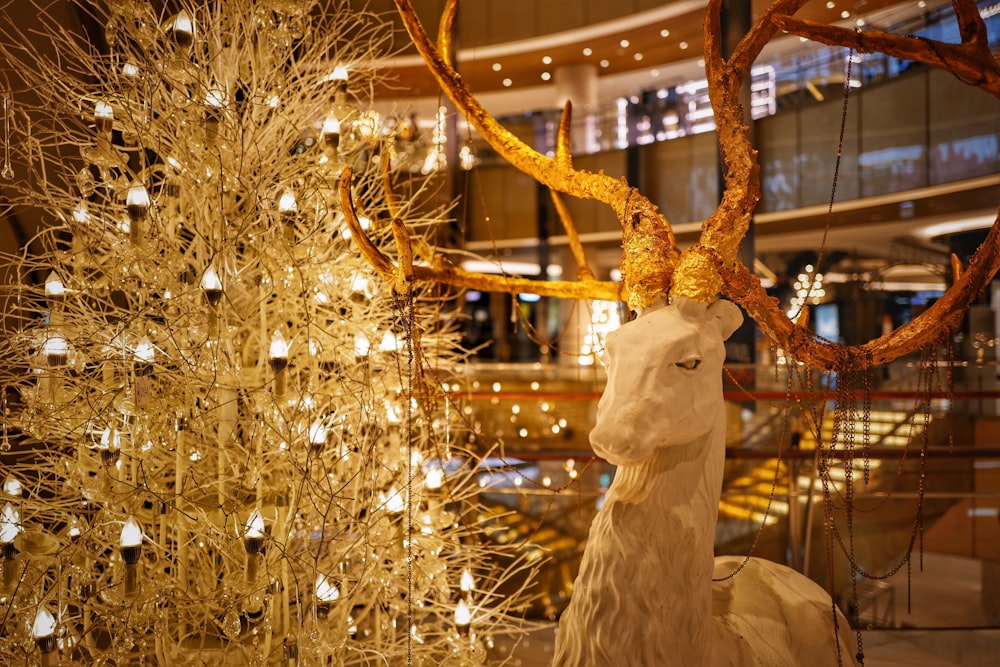 brown and white deer Christmas decor