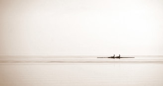 two people in a boat on a large body of water