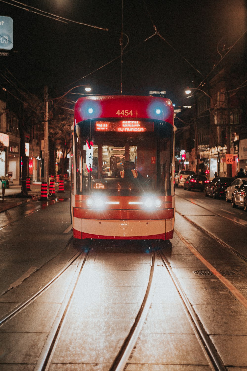 red and white tram