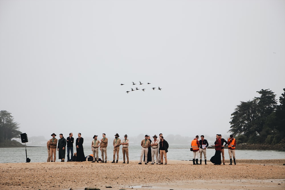 people on shore near body of water