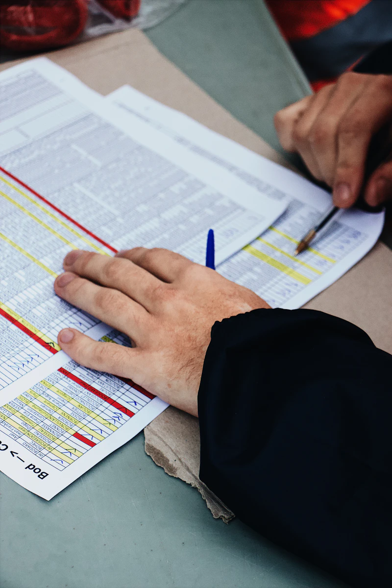 Hand with pen checking items on a document