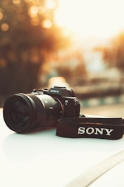 black Sony Alpha DSLR camera