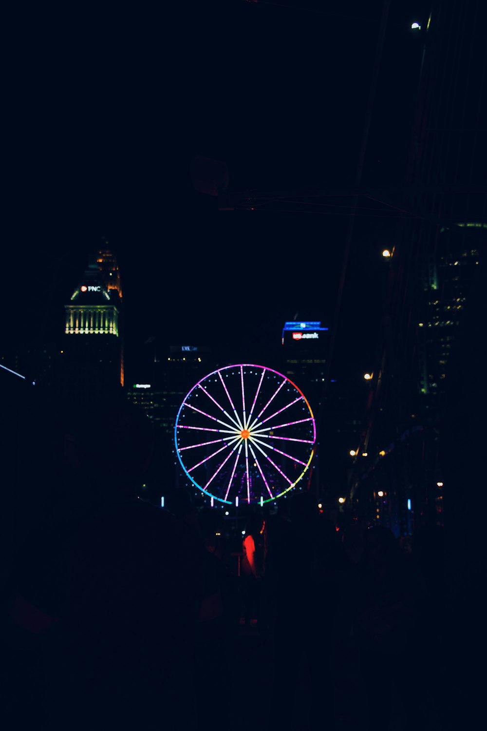aerial photography of lighted Ferris wheel at night