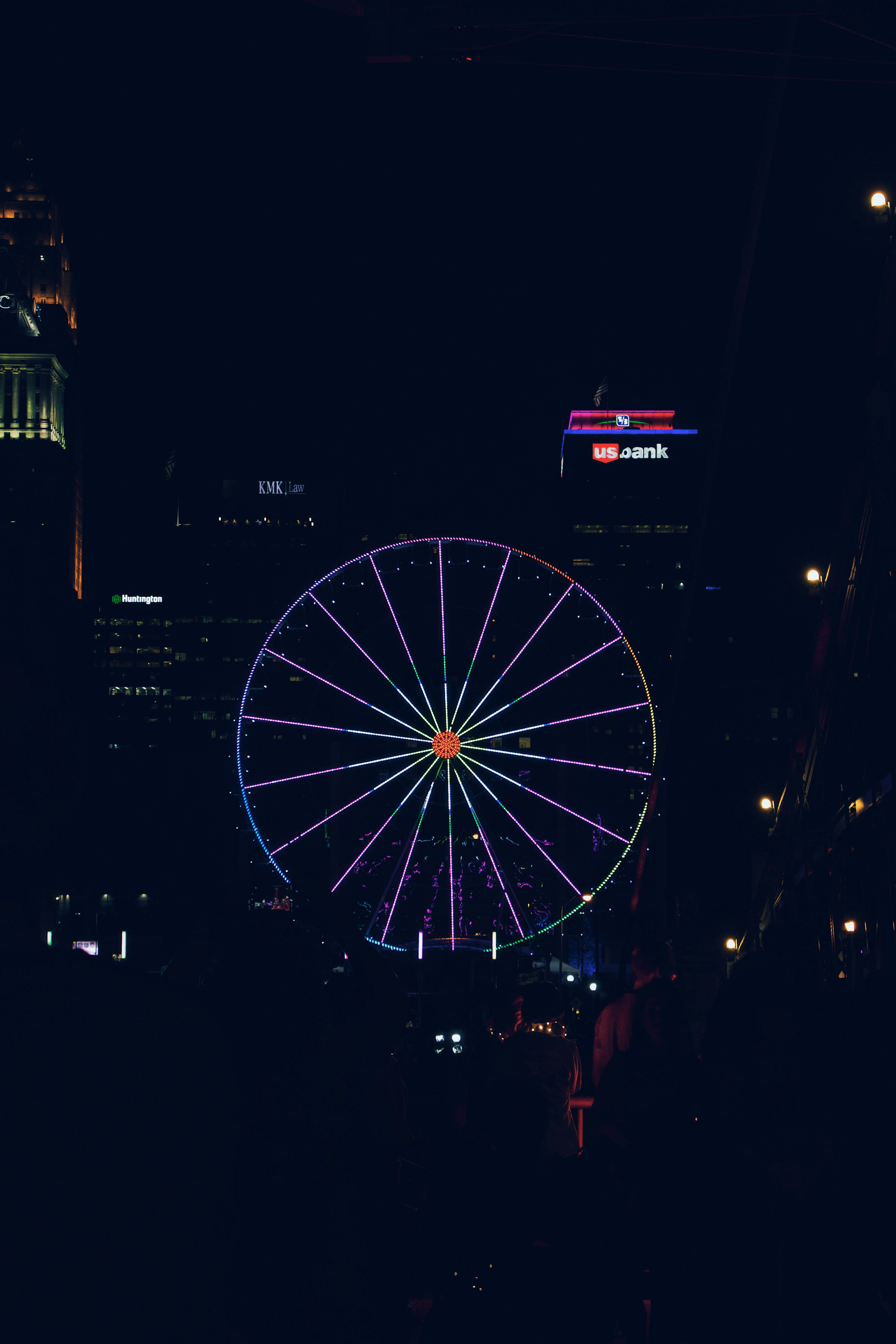 aerial photography of Ferris wheel at night